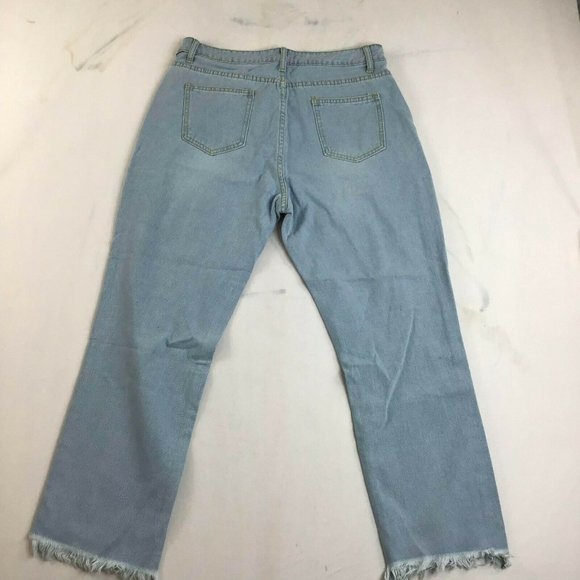 Coeur De Vague Women's Blue Highly Distressed Crop Tapered Jeans Size L - Picture 3 of 9